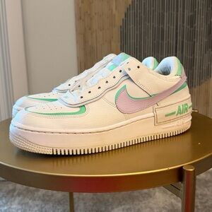 Nike AF1 Women’s White Sneakers with Mint and purple Accents